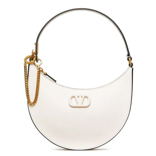 Valentino Logo Signature Mini Hobo Bag In Shiny Calfskin